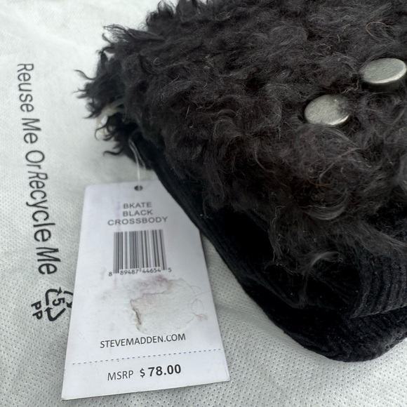 Steve Madden Black Faux Fur/Textured Crossbody Bag NWT - Picture 9 of 13